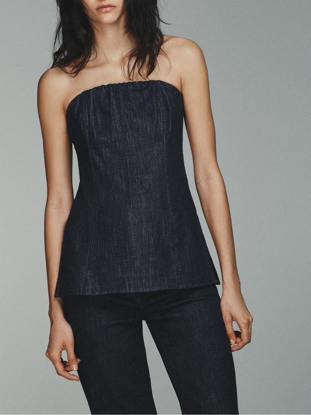 Zara Navy Denim Straples Top